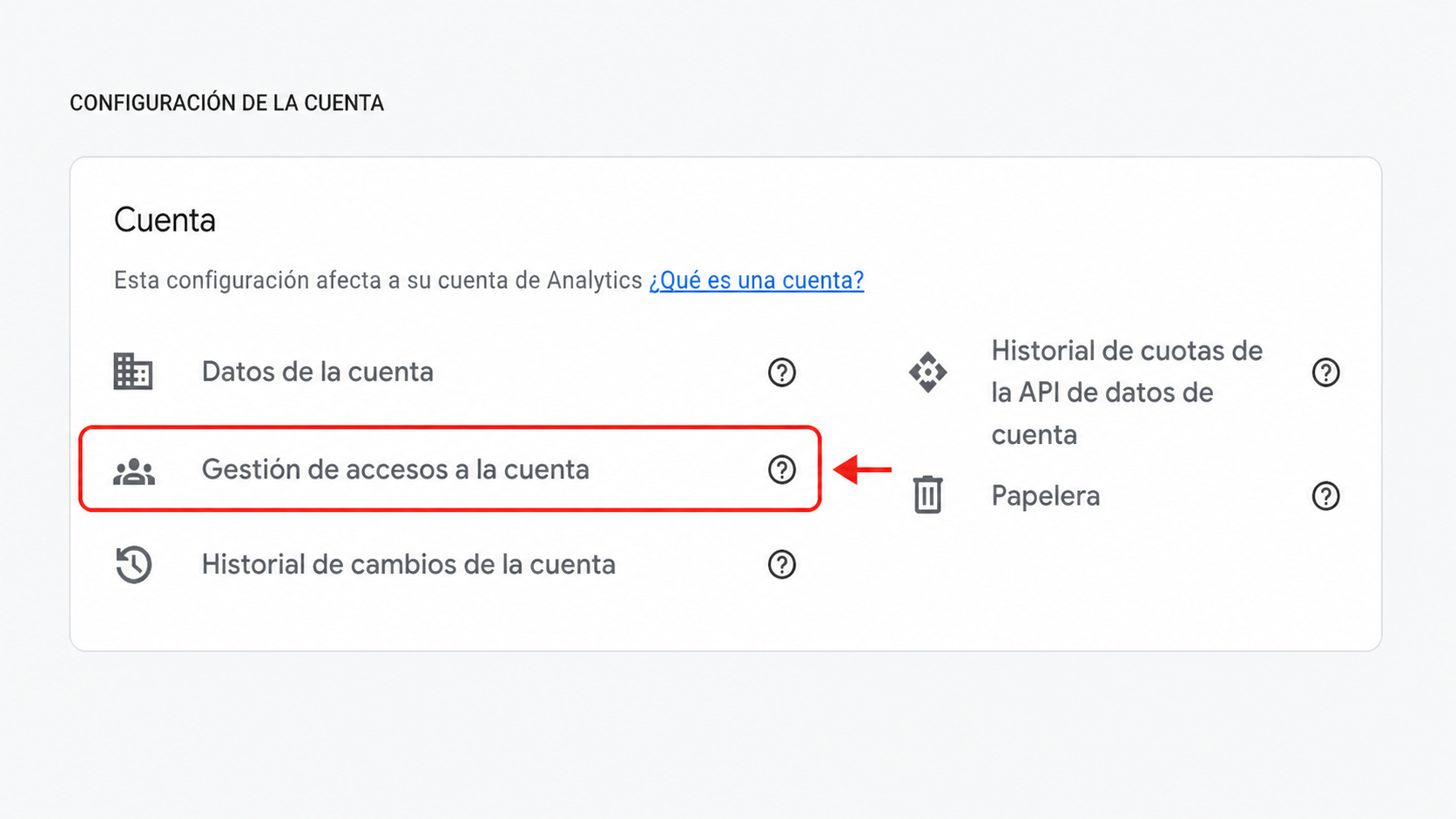 Account access management option within the Account settings block in Google Analytics 4