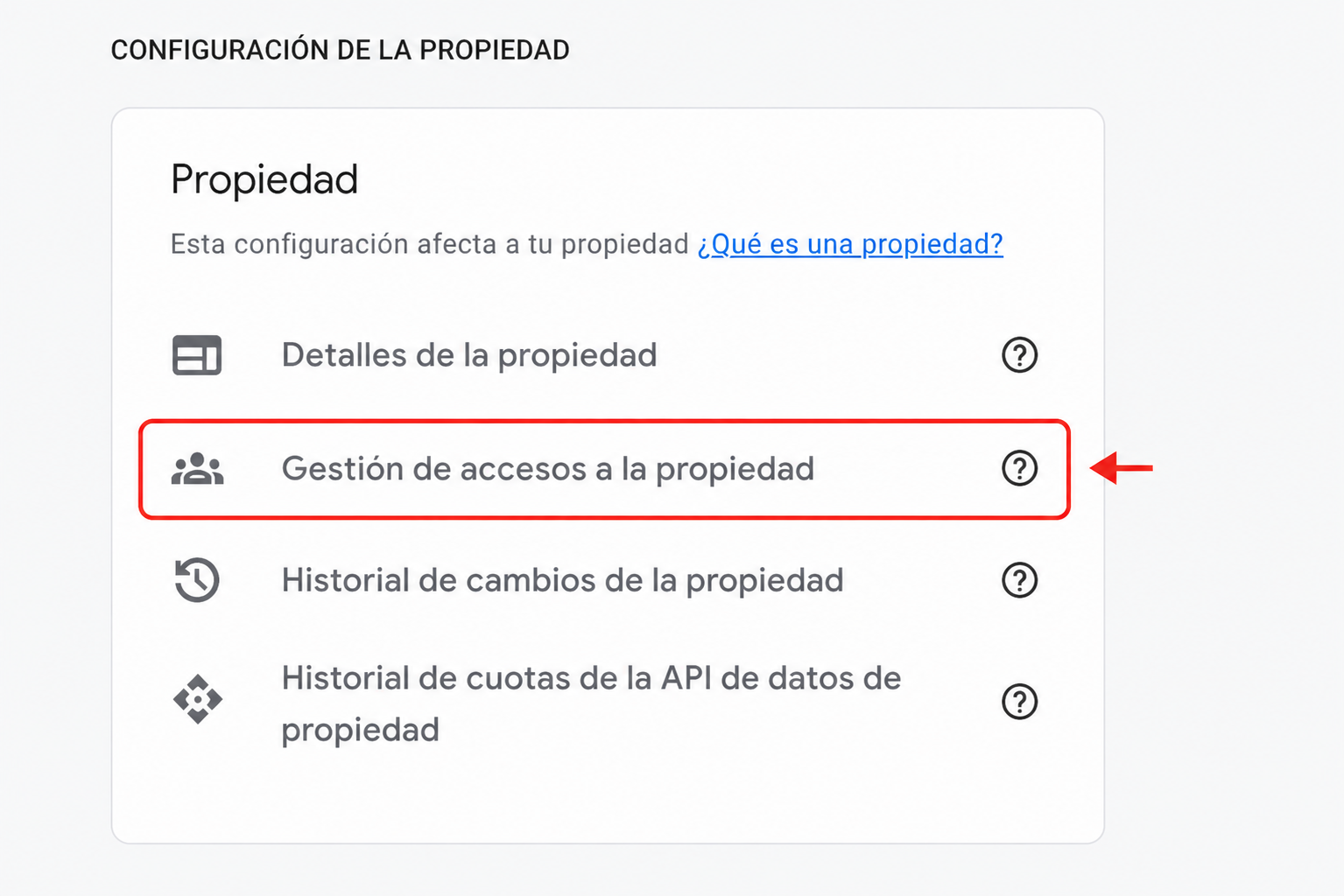 Property access management option within the Property settings block in Google Analytics 4